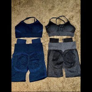 Lot 4 pcs Shein multicolor sports bra + leggings activewear bundle Grey/Blue